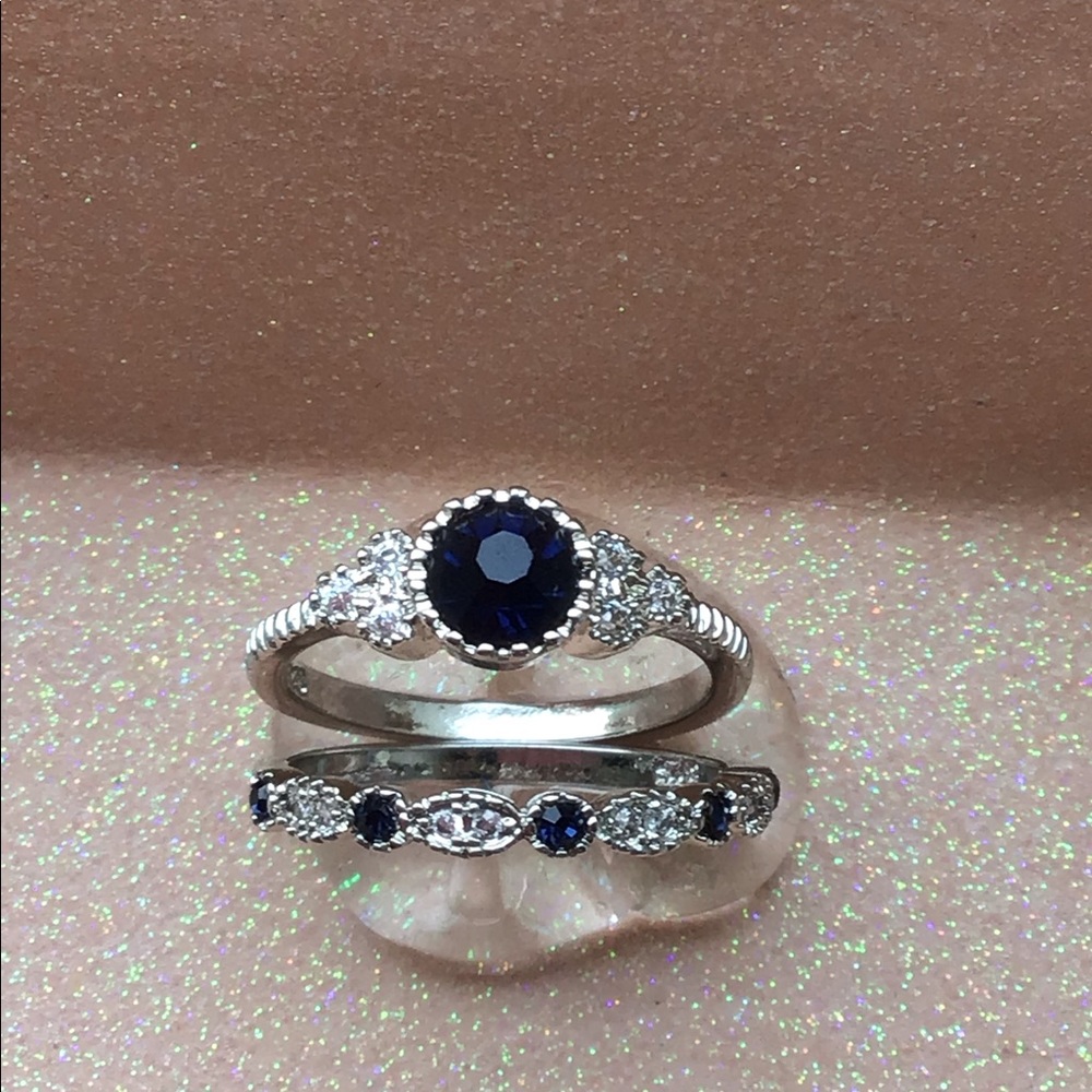 Simulated dark blue gemstone ring set.